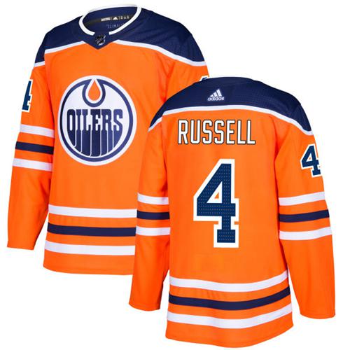 Adidas Men Edmonton Oilers #4 Kris Russell Orange Home Authentic Stitched NHL Jersey->edmonton oilers->NHL Jersey